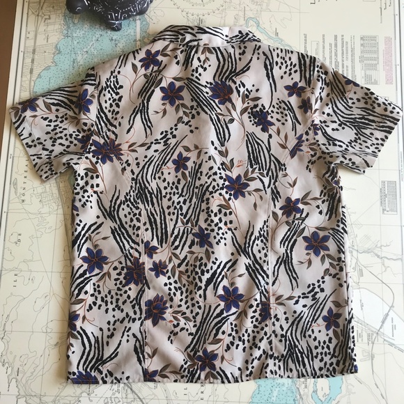 Vintage Floral and Zebra Print Blouse - Black, Blue, Cream - Picture 5 of 5
